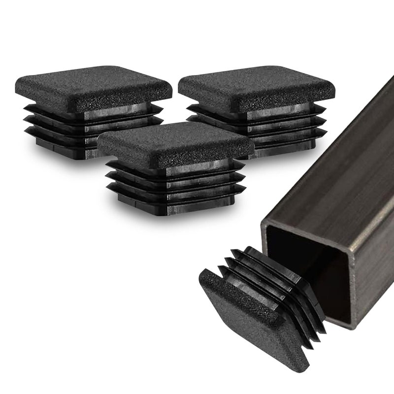 Prescott Plastics 1â€ (25.4mm) Outer Perimeter Ribbed Plastic Hole Plugs, Square Black Metal Tubing End Caps, Strong Furniture Leg Inserts, Impact & Weather Resistant, Made in The USA - 4 Pack - Image 1
